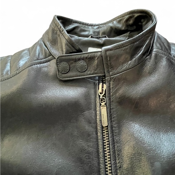 Tommy Hilfiger Men’s Black Leather Moto Jacket L | Genuine Leather Quilted Biker - Picture 5 of 10